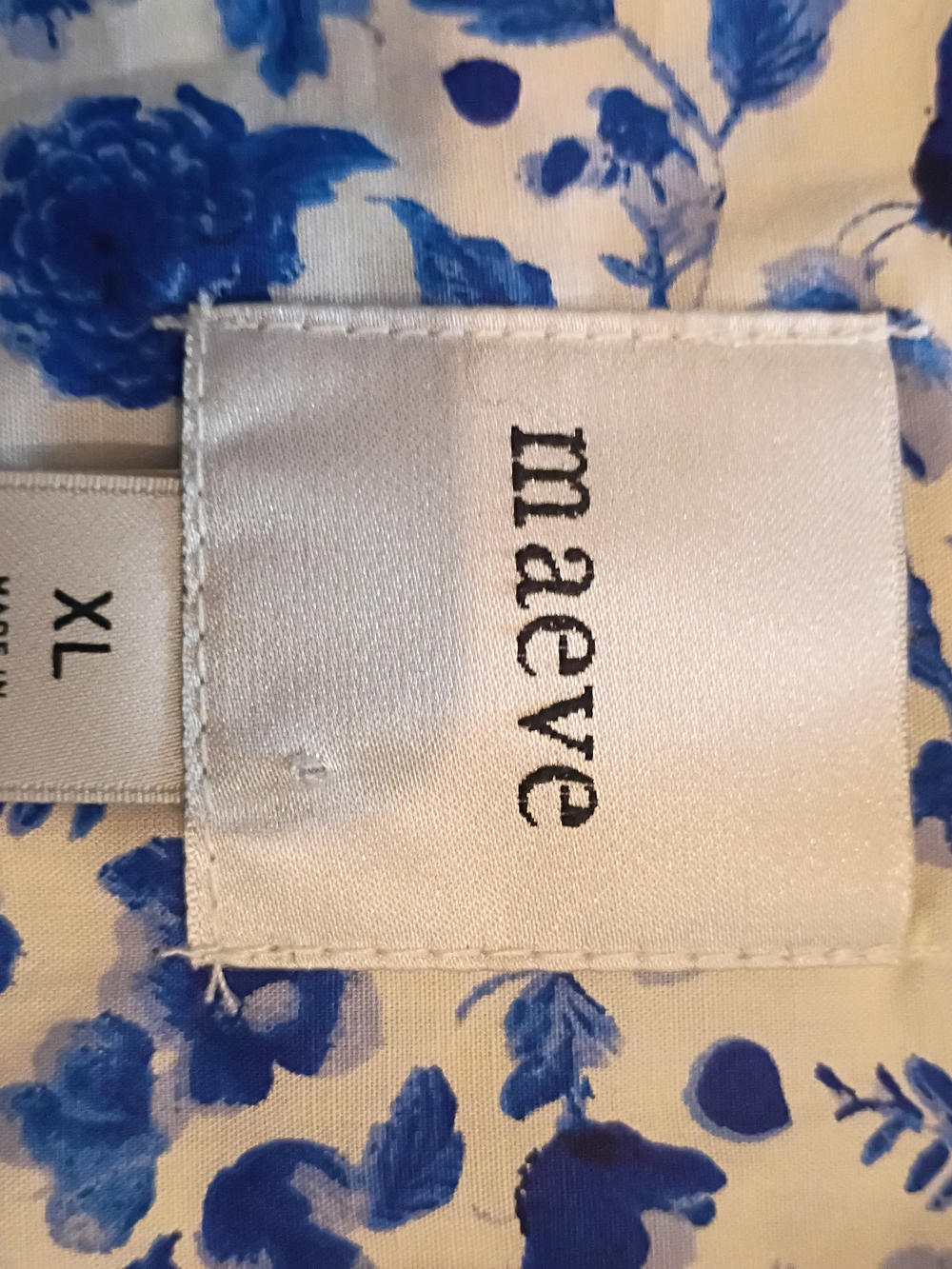 Maeve Anthropologie The Leandra Blouse White Blue Floral Sz XL - Picture 3 of 6